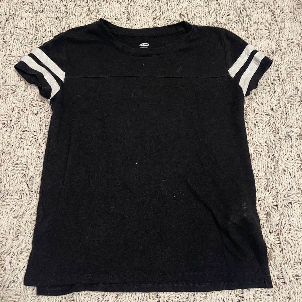 Old Navy Black Short Sleeve Tee with White Sleeve Stripes